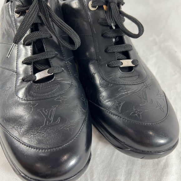 LOUIS VUITTON Monogram Black Leather Mens Logo sneakers Marked as 10.5 11.5US - Picture 6 of 15